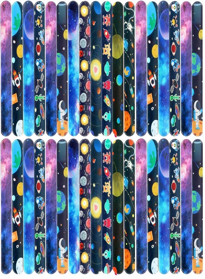 STORE 2508 Pack of 36 Planet Starry Night Astronaut Theme Slap Bracelets Bands for Kids Birthday Party Return Gifts for Boys Girls - Image 1